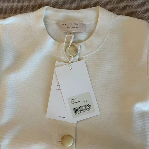 NWT Sezane Ava Mini Dress Small Ecru Ivory Cream Knit Button Front Stretch - Picture 6 of 9